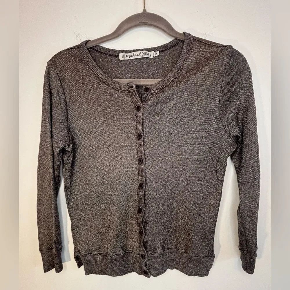 Michael Stars GUC gray/silver metallic striped Ruiz button cardigan Size OS